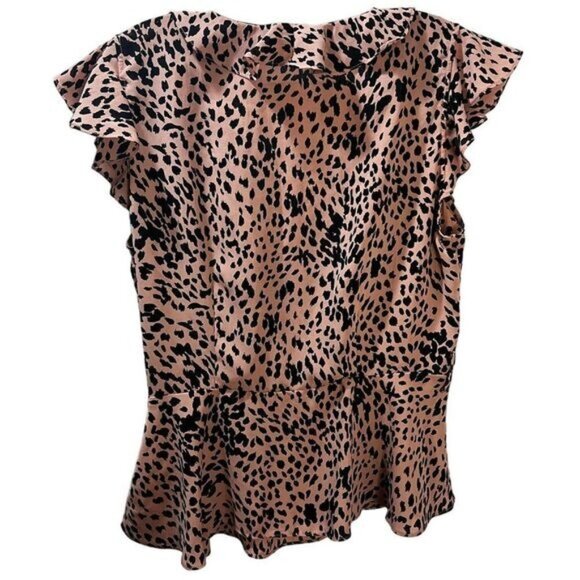 NEW Q&A Pink Leopard Ruffle Wrap Blouse‎ Large - Picture 2 of 6